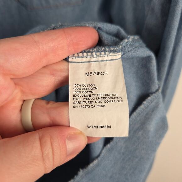 Wrangler Men's Medium Chambray Cowboy Cut Western Firm Finish Work Shirt Size XL - Picture 8 of 9